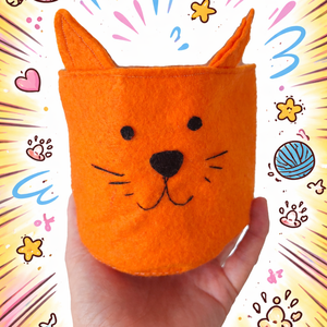 Cicás kaspó - filc kaspó takaró kosár - állatos tároló - cica formájú kosár - cica figurás dekoráció gyerekszobába - Meska.hu