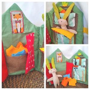 Hordozható textil házikó nyuszival - Nyuszi háza kiegészítőkkel - Nyuszis játszóház - babaház öltöztethető nyuszival , Játék & Sport, Plüssállat & Játékfigura, Nyuszi, Varrás, MESKA