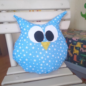 Babakék bagoly figura - kék csillag mintás bagoly párna - baglyos párna - figura párna - csillagos bagoly - Meska.hu