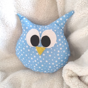 Babakék bagoly figura - kék csillag mintás bagoly párna - baglyos párna - figura párna - csillagos bagoly - játék & sport - plüssállat & játékfigura - bagoly - Meska.hu