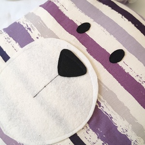 Maci formájú párna - Macifej - csíkos mackó - Mackó párna - Mackófej díszpárna - Macis párna, Baba - mama, Babaszoba dekoráció, Gyerek díszpárna, Varrás, MESKA