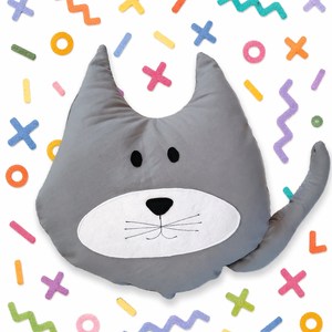 Cica párna - Cicás díszpárna - Textil figura - cica plüss - Cicapárna - Cicás párna - Cica figura - Szürke cica - Meska.hu