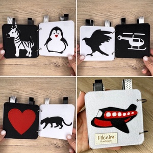 Kontrasztos kártya, amely könyvvé alakítható, babakocsira, kiságyra is rakható, újszülött látogató ajándéknak   - játék & sport - babalátogató ajándékcsomag - Meska.hu