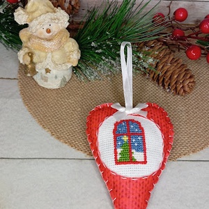 Keresztszemes fenyődísz, Karácsony, Karácsonyi lakásdekoráció, Karácsonyfadíszek, Varrás, Hímzés, MESKA