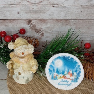 Karácsonyi falu-hűtőmágnes, Karácsony, Karácsonyi lakásdekoráció, Karácsonyi lakásdíszek, Varrás, MESKA