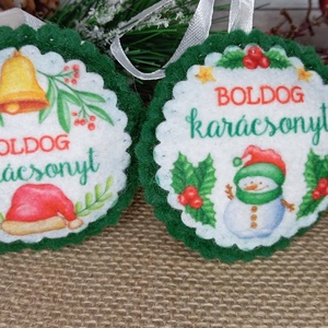 Boldog karácsony fenyődísz csomag - karácsony - karácsonyi lakásdekoráció - karácsonyfadíszek - Meska.hu