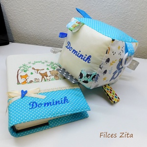 Erdei állatos baba fotóalbum hímzett névvel - textil fényképalbum - album babáknak  - otthon & életmód - papír, írószer - album & fotóalbum - Meska.hu