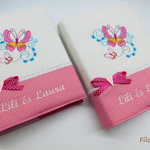 Pillangós hímzett fotóalbum névvel -  textil fényképalbum névhímzéssel - otthon & életmód - papír, írószer - album & fotóalbum - Meska.hu