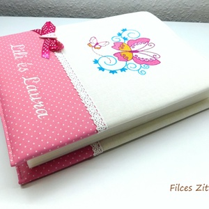 Pillangós hímzett fotóalbum névvel -  textil fényképalbum névhímzéssel - otthon & életmód - papír, írószer - album & fotóalbum - Meska.hu