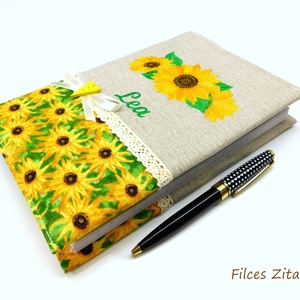 Napraforgó - névre szóló hímzett textil napló  - otthon & életmód - papír, írószer - jegyzetfüzet & napló - Meska.hu