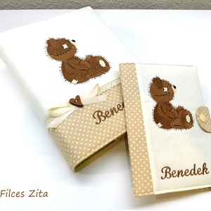 Teddy macis baba fotóalbum hímzett névvel - textil fényképalbum macival - baba album macival  - otthon & életmód - papír, írószer - album & fotóalbum - Meska.hu