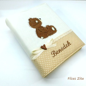 Teddy macis baba fotóalbum hímzett névvel - textil fényképalbum macival - baba album macival , Otthon & Életmód, Papír, írószer, Album & Fotóalbum, Varrás, Hímzés, MESKA