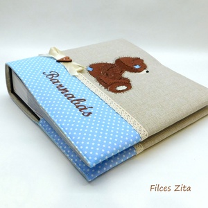 Teddy macis baba fotóalbum hímzett névvel - textil fényképalbum macival - baba album macival  - otthon & életmód - papír, írószer - album & fotóalbum - Meska.hu
