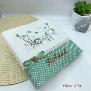 Szafari állatos hímzett baba album / szafari állatos fotóalbum névhímzéssel  - otthon & életmód - papír, írószer - album & fotóalbum - Meska.hu