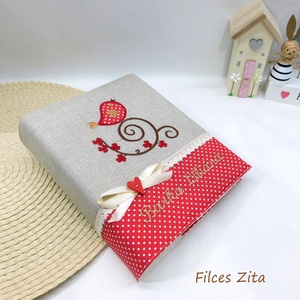 Madárkás hímzett fotóalbum - textil hímzett fényképalbum névhímzéssel, Otthon & Életmód, Papír, írószer, Album & Fotóalbum, Varrás, Hímzés, MESKA