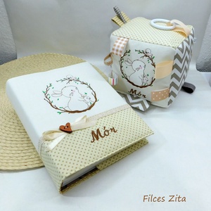 Nyuszis babalátogató ajándékcsomag - babaköszöntő ajándék névhímzéssel, Játék & Sport, Babalátogató ajándékcsomag, Hímzés, Patchwork, foltvarrás, MESKA