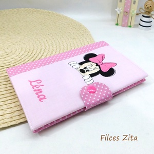 Minnie egészségügyi kiskönyv borító névhímzéssel - eü textil borító névvel - baba - mama - babaemlékek - egészségügyi kiskönyv borító - Meska.hu