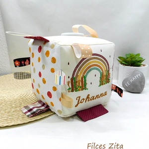   Szivárványos névre szóló babakocka- mókakocka csörgővel - baba - mama - baba játékok - babakocka - Meska.hu