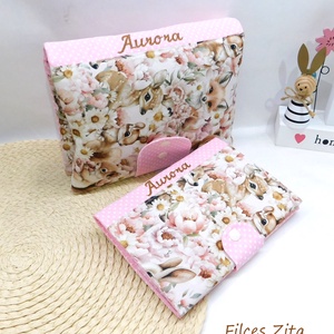 Erdei állatos  őzikés egészségügyi kiskönyv borító névhímzéssel - baba - mama - babaemlékek - egészségügyi kiskönyv borító - Meska.hu