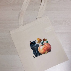 Vászontáska - tök és cica, Táska & Tok, Bevásárlás & Shopper táska, Shopper, textiltáska, szatyor, Varrás, MESKA