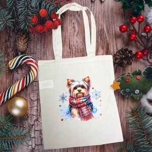 Vászontáska - téli yorki, Táska & Tok, Bevásárlás & Shopper táska, Shopper, textiltáska, szatyor, Varrás, MESKA
