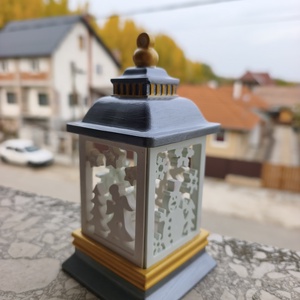 Kézzel festett kerámia karácsonyi lámpás ezüst és arany részletekkel, áttört lampion mécsestartó - Meska.hu