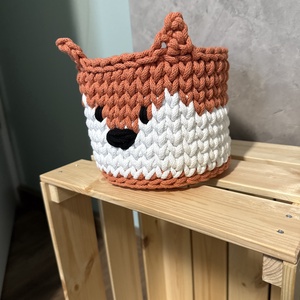 Horgolt rókás kos�r - baba - mama - babaszobabútor - játéktároló - Meska.hu