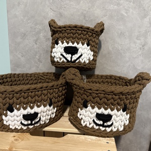 Horgolt macis kosár szett  - baba - mama - babaszobabútor - játéktároló - Meska.hu
