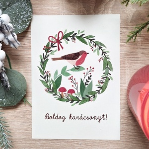 Print - Boldog karácsonyt! - vörösbegy - karácsony - karácsonyi ajándékozás - karácsonyi képeslap, üdvözlőlap, ajándékkísérő - Meska.hu