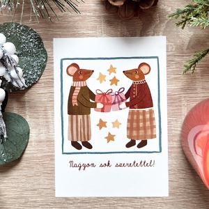 Print - Nagyon sok szeretettel! - egérkék - karácsony - karácsonyi ajándékozás - karácsonyi képeslap, üdvözlőlap, ajándékkísérő - Meska.hu