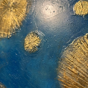 Fosszíliák - Strukturált absztrakt festmény � Arany és kék textúrák (38x32 cm), Művészet, Festmény, Festmény vegyes technika, , MESKA