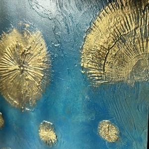 Fosszíliák - Strukturált absztrakt festmény � Arany és kék textúrák (38x32 cm) - művészet - festmény - festmény vegyes technika - Meska.hu