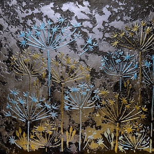 3D Texturált Virágkompozíció – Kék és Arany elegancia, Művészet, Festmény, Festmény vegyes technika, Festészet, Vigyen egy kis extra dimenziót falaiba! Ez a különleges falikép nem csupán színeivel, hanem tapinth..., MESKA