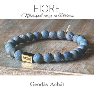 Geodás Achát 8 mm ásványok karkötő nemesfém medálokkal., Ékszer, Karkötő, Ásványkarkötő, Ékszerkészítés, MESKA