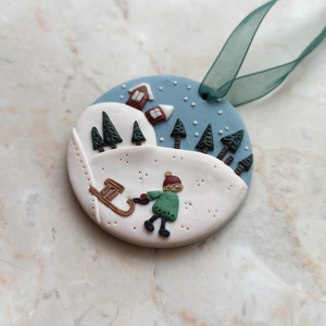 Gyurma karácsonyfadísz - téli táj, Karácsony, Karácsonyi lakásdekoráció, Karácsonyfadíszek, Gyurma, MESKA