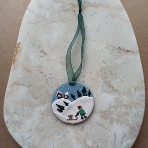 Gyurma karácsonyfadísz - téli táj - karácsony - karácsonyi lakásdekoráció - karácsonyfadíszek - Meska.hu