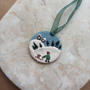 Gyurma karácsonyfadísz - téli táj - karácsony - karácsonyi lakásdekoráció - karácsonyfadíszek - Meska.hu