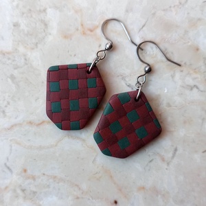 Kockás gyurma fülbevaló, Ékszer, Fülbevaló, Lógó fülbevaló, Ékszerkészítés, Gyurma, MESKA