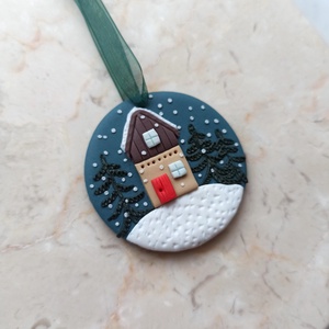 Gyurma karácsonyfadísz - erdei házikó, Karácsony, Karácsonyi lakásdekoráció, Karácsonyfadíszek, Gyurma, MESKA