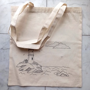 Festett vászontáska - világítótorony - táska & tok - bevásárlás & shopper táska - shopper, textiltáska, szatyor - Meska.hu