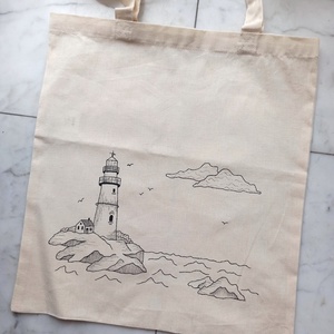 Festett vászontáska - világítótorony, Táska & Tok, Bevásárlás & Shopper táska, Shopper, textiltáska, szatyor, Festészet, MESKA