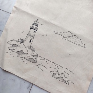 Festett vászontáska - világítótorony - táska & tok - bevásárlás & shopper táska - shopper, textiltáska, szatyor - Meska.hu