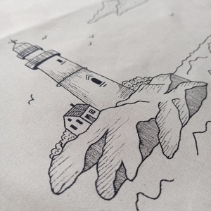 Festett vászontáska - világítótorony - táska & tok - bevásárlás & shopper táska - shopper, textiltáska, szatyor - Meska.hu