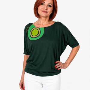 Fiorella denevérujjas felső, sötétzöld-arany glitter - Meska.hu