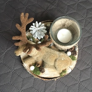 Téli fakorong dekoráció, szarvassal - karácsony - karácsonyi lakásdekoráció - Meska.hu