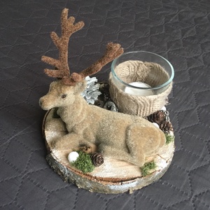 Téli fakorong dekoráció, szarvassal - karácsony - karácsonyi lakásdekoráció - Meska.hu