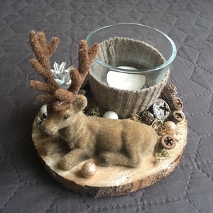 Téli fakorong dekoráció, szarvassal - karácsony - karácsonyi lakásdekoráció - Meska.hu