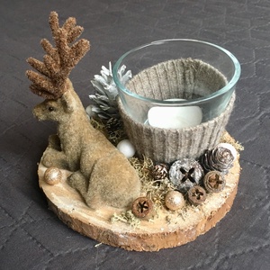Téli fakorong dekoráció, szarvassal - karácsony - karácsonyi lakásdekoráció - Meska.hu
