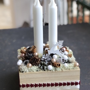 Adventi asztaldísz fadobozban - otthon & életmód - dekoráció - asztal és polc dekoráció - asztaldísz - Meska.hu