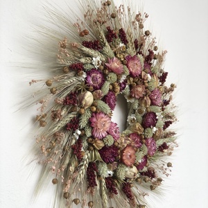  Színes kopogtató szalmarózsával, Otthon & Életmód, Dekoráció, Ajtó- és ablak dekoráció, Ajtódísz & Kopogtató, Virágkötés, MESKA